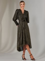 Jolie Moi Black Metallic Spot Print Puffy Sleeve Maxi Dress - Image 6 of 6