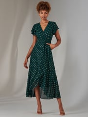 Jolie Moi Green Metallic Spot Textured Chiffon Maxi Dress - Image 1 of 6
