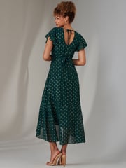 Jolie Moi Green Metallic Spot Textured Chiffon Maxi Dress - Image 2 of 6
