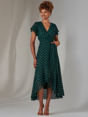 Jolie Moi Green Metallic Spot Textured Chiffon Maxi Dress - Image 4 of 6
