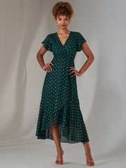 Jolie Moi Green Metallic Spot Textured Chiffon Maxi Dress - Image 5 of 6