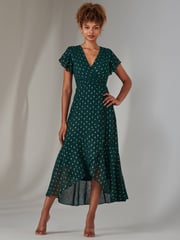 Jolie Moi Green Metallic Spot Textured Chiffon Maxi Dress - Image 6 of 6