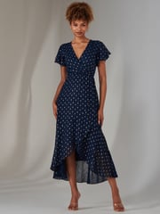Jolie Moi Blue Metallic Spot Textured Chiffon Maxi Dress - Image 1 of 6