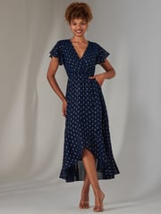 Jolie Moi Blue Metallic Spot Textured Chiffon Maxi Dress - Image 4 of 6