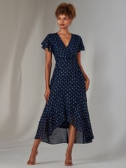 Jolie Moi Blue Metallic Spot Textured Chiffon Maxi Dress - Image 5 of 6