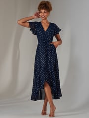 Jolie Moi Blue Metallic Spot Textured Chiffon Maxi Dress - Image 6 of 6