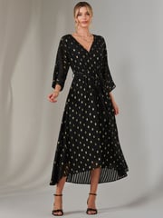 Jolie Moi Black Plain Gold Spot Chiffon Dress - Image 1 of 5