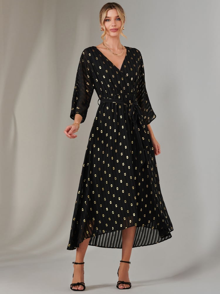 Jolie Moi Black Plain Gold Spot Chiffon Dress - Image 1 of 5