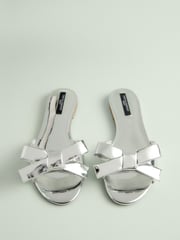 Silver Mirror Leather Tabitha Simmons x Next Mae Open Toe Bow Mule Sandals - Image 1 of 2