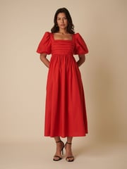 Nobodys Child Red "Nova Puff Sleeve Smock Midi Dress " - Image 1 of 5