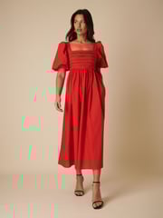 Nobodys Child Red "Nova Puff Sleeve Smock Midi Dress " - Image 2 of 5