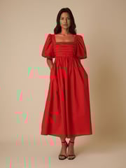 Nobodys Child Red "Nova Puff Sleeve Smock Midi Dress " - Image 3 of 5