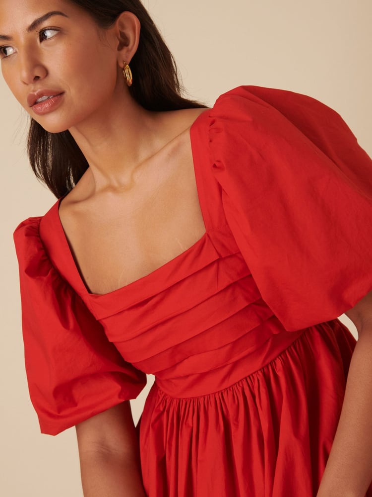 Nobodys Child Red "Nova Puff Sleeve Smock Midi Dress " - Image 5 of 5