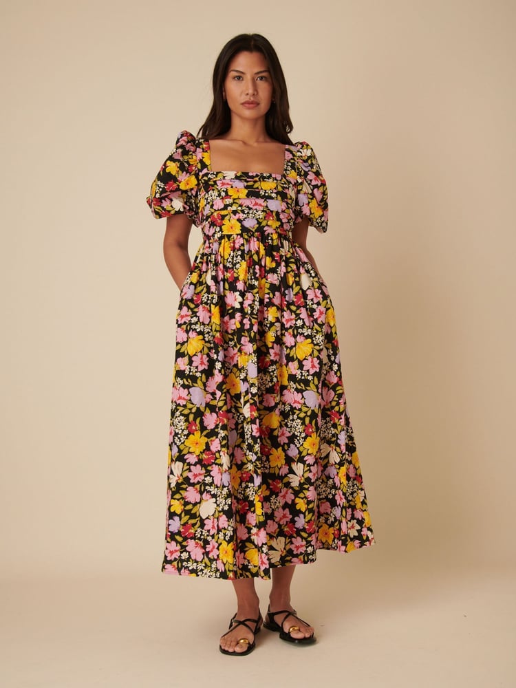 Nobodys Child Black "Nova Puff Sleeve Smock Midi Dress " - Image 1 of 4