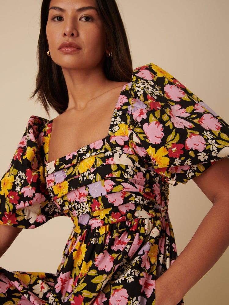 Nobodys Child Black "Nova Puff Sleeve Smock Midi Dress " - Image 4 of 4