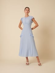 Nobodys Child Blue Seren Open Back Ruffle Detail Midi Dress - Image 1 of 5