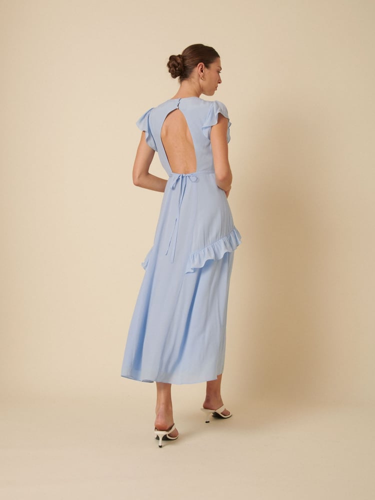 Nobodys Child Blue Seren Open Back Ruffle Detail Midi Dress - Image 2 of 5