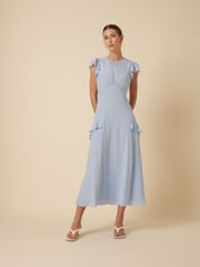 Nobodys Child Blue Seren Open Back Ruffle Detail Midi Dress - Image 3 of 5