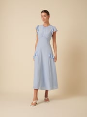 Nobodys Child Blue Seren Open Back Ruffle Detail Midi Dress - Image 4 of 5