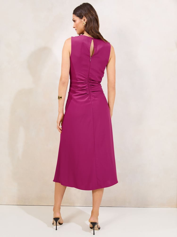 Lipsy Pink Petite Sleeveless Ruched Front Asymmetrical Midi Dress - Image 4 of 4