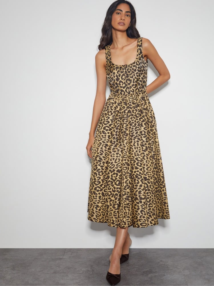 Monsoon Animal Sicily Leopard Print Midi Dress - Image 1 of 5