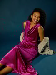 Roman Pink Petite Cowl Neck Velvet Maxi Dress - Image 3 of 8