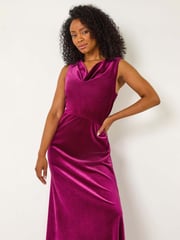 Roman Pink Petite Cowl Neck Velvet Maxi Dress - Image 4 of 8