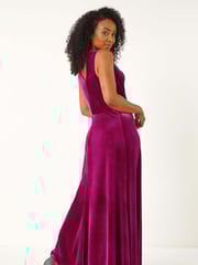 Roman Pink Petite Cowl Neck Velvet Maxi Dress - Image 6 of 8