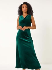 Roman Green Petite Cowl Neck Velvet Maxi Dress - Image 1 of 5