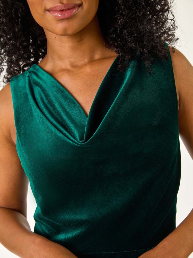 Roman Green Petite Cowl Neck Velvet Maxi Dress - Image 5 of 5