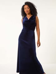 Roman Blue Petite Cowl Neck Velvet Maxi Dress - Image 1 of 5