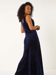 Roman Blue Petite Cowl Neck Velvet Maxi Dress - Image 3 of 5