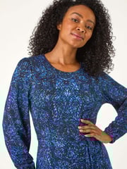 Roman Blue Petite Abstract Paisley Print Midi Dress - Image 4 of 5