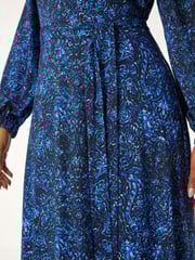 Roman Blue Petite Abstract Paisley Print Midi Dress - Image 5 of 5