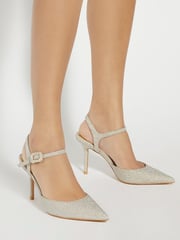 Dune London Glitter Gold Standard Fit Channel Y Back Open Court Heels - Image 1 of 6