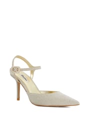 Dune London Glitter Gold Standard Fit Channel Y Back Open Court Heels - Image 2 of 6