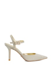 Dune London Glitter Gold Standard Fit Channel Y Back Open Court Heels - Image 3 of 6