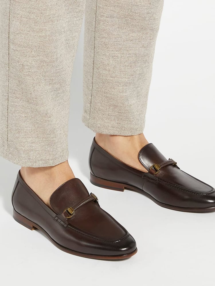 Dune London Brown Scilly Woven Trim Loafers - Image 1 of 6