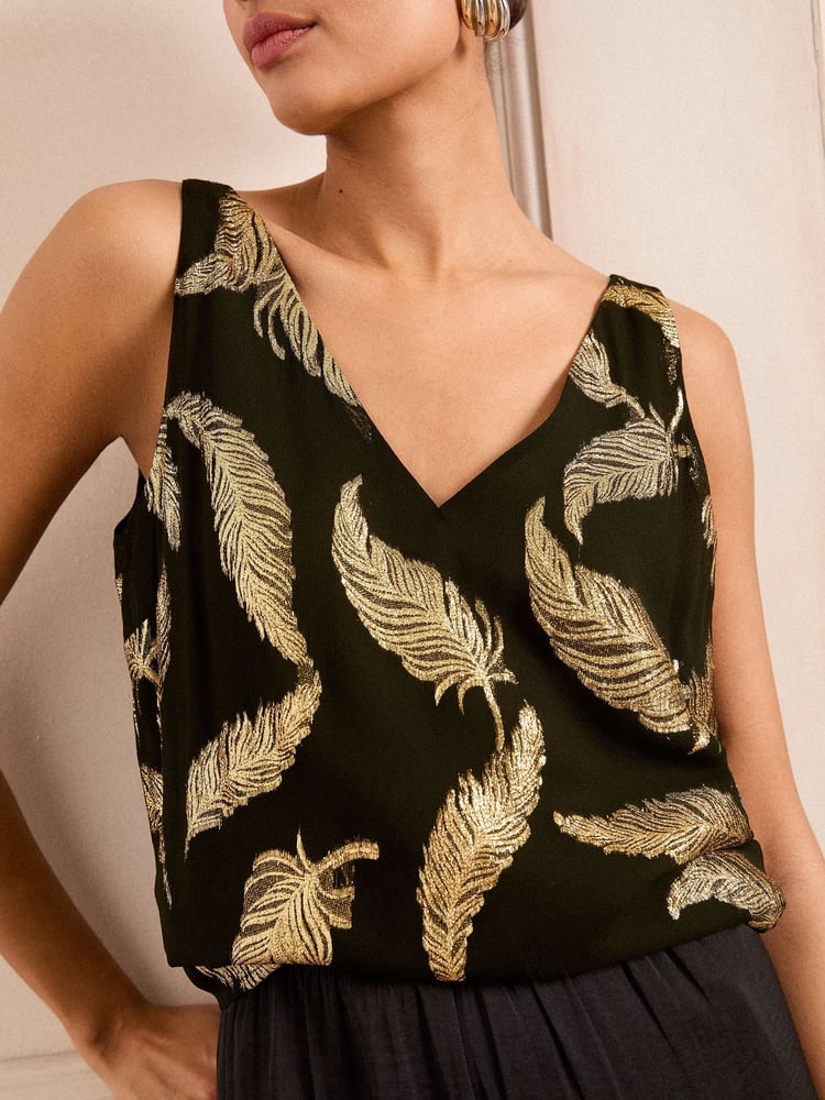 Love & Roses Black Metallic V-Neck V-Back Vest - Image 2 of 4
