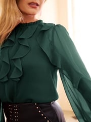 Love & Roses Green Ruffle Crew Neck Long Sleeve Blouse - Image 2 of 4