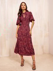 Friends Like These Red Twist Front Keyhole Midi Dress - Image 1 of 4