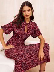 Friends Like These Red Twist Front Keyhole Midi Dress - Image 2 of 4