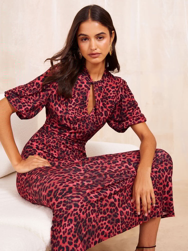 Friends Like These Red Twist Front Keyhole Midi Dress - Image 2 of 4