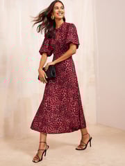 Friends Like These Red Twist Front Keyhole Midi Dress - Image 3 of 4