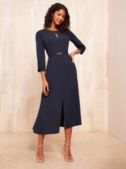 Friends Like These Blue Tulip Sleeve Belted Flute Hem Dress - Image 1 of 4