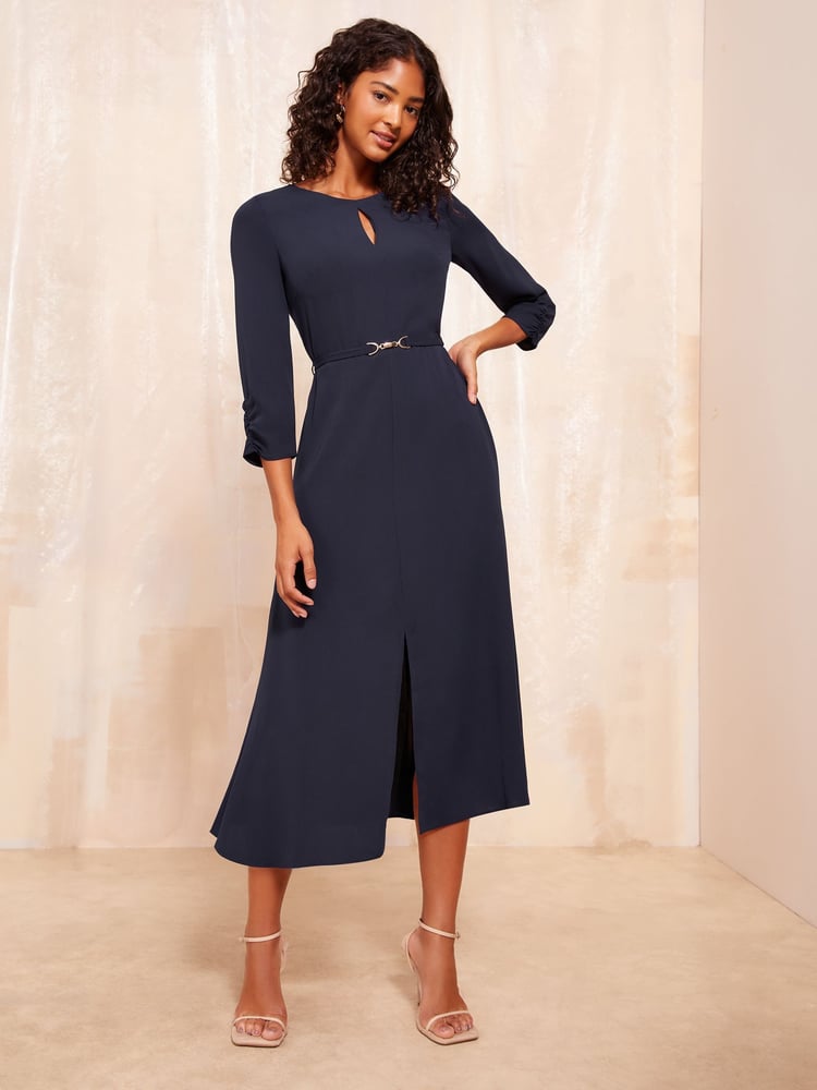 Friends Like These Blue Tulip Sleeve Belted Flute Hem Dress - Image 1 of 4