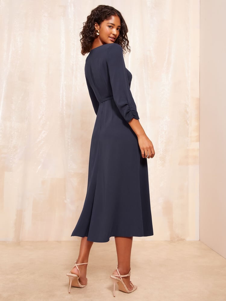 Friends Like These Blue Tulip Sleeve Belted Flute Hem Dress - Image 2 of 4