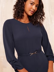 Friends Like These Blue Tulip Sleeve Belted Flute Hem Dress - Image 4 of 4