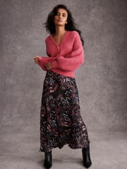 Mint Velvet Black Abstract Print Satin Midi Skirt - Image 3 of 7