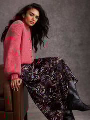 Mint Velvet Black Abstract Print Satin Midi Skirt - Image 4 of 7